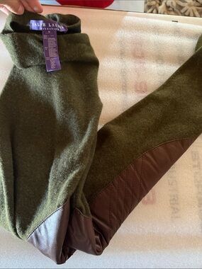 Ralph Lauren Olive Green cashmere riding pants with Brown Leather